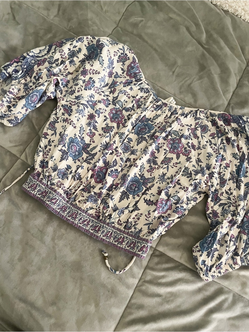 Spell Floral Off-White Blouse with Blue and Purple Flowers